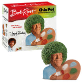 Chia Pet Bob Ross terracotta planter with palette design