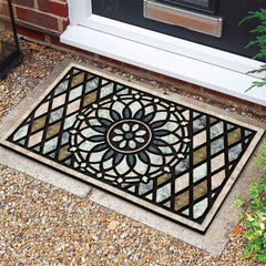 CHICHIC Welcome Door Mat side view showing rubber backing