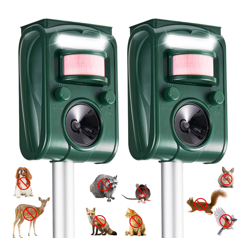 CIIC Solar Ultrasonic Animal Repellent front view, Dark Green