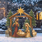 Cinnvoice Christmas Nativity Scene Metal Yard Stakes front view