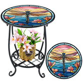 Cinnvoice Outdoor Side Table front view with dragonfly design