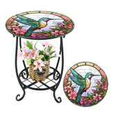 Cinnvoice Outdoor Side Table front view with hummingbird pattern