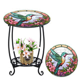 Cinnvoice Outdoor Side Table front view with hummingbird pattern