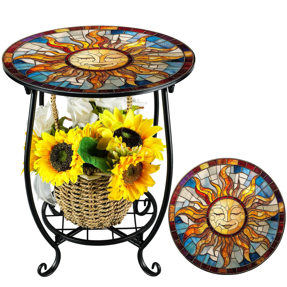 Cinnvoice Outdoor Side Table front view with sun pattern