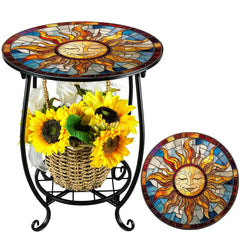 Cinnvoice Outdoor Side Table front view with sun pattern