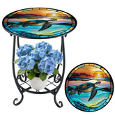Cinnvoice Outdoor Side Table with turtle pattern front view