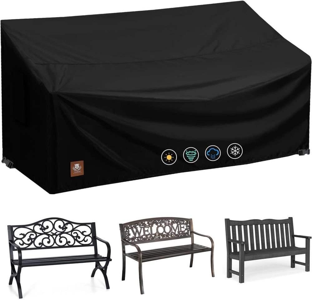 ClawsCover 2 Seater Outdoor Bench Cover in black, front view