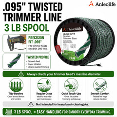 Close-up of A ANLEOLIFE twisted trimmer line showing the dual-colour design