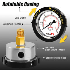 Close-up of AetralYB pressure gauge dial with yellow markings