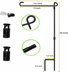 Close-up of Akeydeco flag stand accessories including clips and stoppers