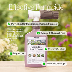 Close-up of ARBER Organic Rose Fungicide label and ingredients