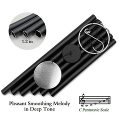 Close-up of ASTARIN black wind chimes tubes