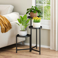 Close-up of Atpddpey plant stand showing metal shelves