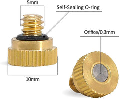 Close-up of Awpeye brass misting nozzle with 0.012 inch orifice