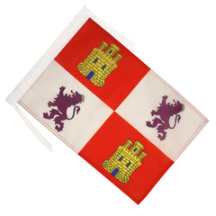 Close-up of AZ FLAG Castile and Leon Flag hanging with cords