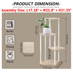 Close-up of AZERPIAN plant stand materials showing metal and MDF