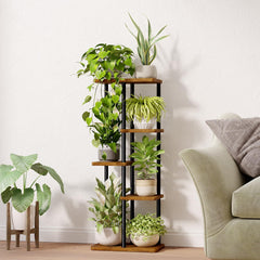 Close-up of Bamworld plant stand's sturdy metal construction