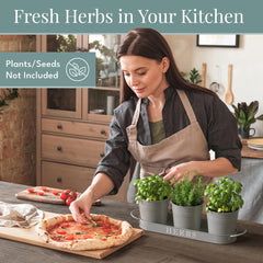 Close-up of Barnyard Designs indoor herb planters with tray