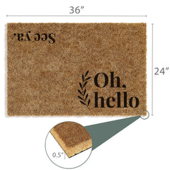 Close-up of Barnyard Designs Oh Hello Doormat lettering