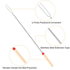Close-up of BBQStyle Marshmallow Roasting Stick with wooden handle