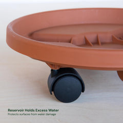 Close-up of Bloem Plant Caddy's swiveling caster wheels
