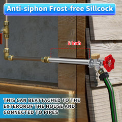 Close-up of Boltigen outdoor faucet connection with garden hose