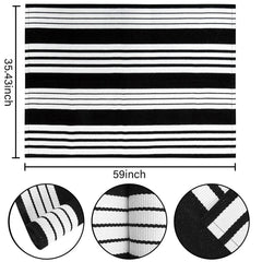 Close-up of BUAGETUP Black and White Outdoor Rug texture