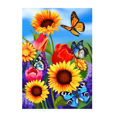 Close-up of COCJCJ sunflower garden flag stitching detail