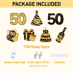 Close-up of ComboJoy 50th birthday sign with gold and black design