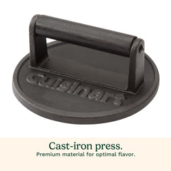 Close-up of Cuisinart cast iron burger press flat edge