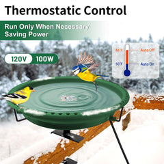 Close-up of Daoeny Heated Bird Bath bowl with water