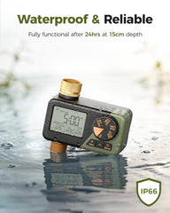 Close-up of Diivoo Brass Hose Timer's IP66-rated enclosure