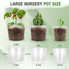 Close-up of drainage holes in FUOAUYK clear nursery pots
