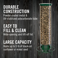 Close-up of Droll Yankees feeder showing weight-activated perch mechanism