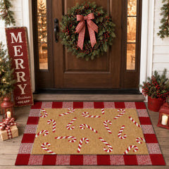 Close-up of Drydiet doormat showing red and white plaid pattern