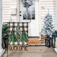 Close-up of Dsben Welcome Christmas Trees Garden Flag fabric texture