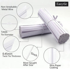 Close-up of Easytle white twist ties with metal wire core