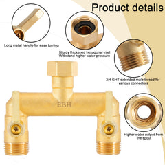 Close-up of EBH Garden Hose Splitter outlet connections
