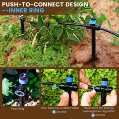 Close-up of Eledom drip emitter with adjustable spray settings