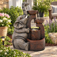 Close-up of elephant sculpture on Ultym outdoor fountain