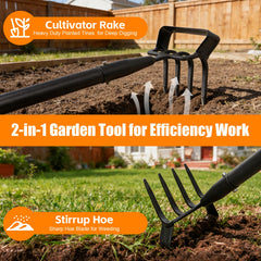 Close-up of EUIJOIP Garden Hoe's thick steel handle with rubber grip
