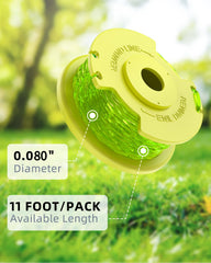 Close-up of Eventronic string trimmer spool, yellow nylon material