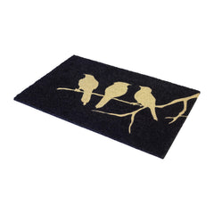 Close-up of FAB HAB Birds on Branch Black Doormat texture