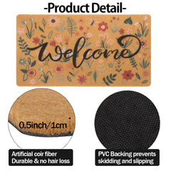 Close-up of FGSS Welcome Floral Spring Doormat showing coir texture