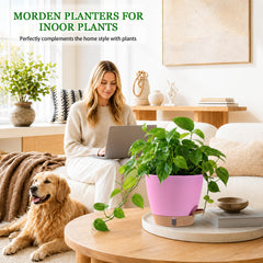 Close-up of Fielda self watering pot showing water level window