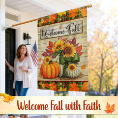 Close-up of FLAGWIX Fall Pumpkin Garden Flag fabric