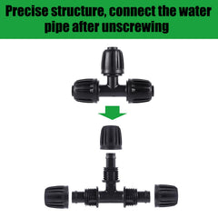 Close-up of FOGWOWO tee connectors showing barbed ends
