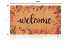 Close-up of Fttoyoly Fall Door Mat showing yellow-red maple leaves