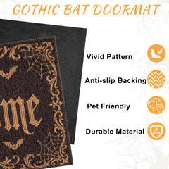 Close-up of Fttoyoly Gothic Bat Skull Doormat design featuring bats and skulls