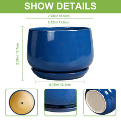 Close-up of G EPGardening Blue Ceramic Planter's smooth glazed finish